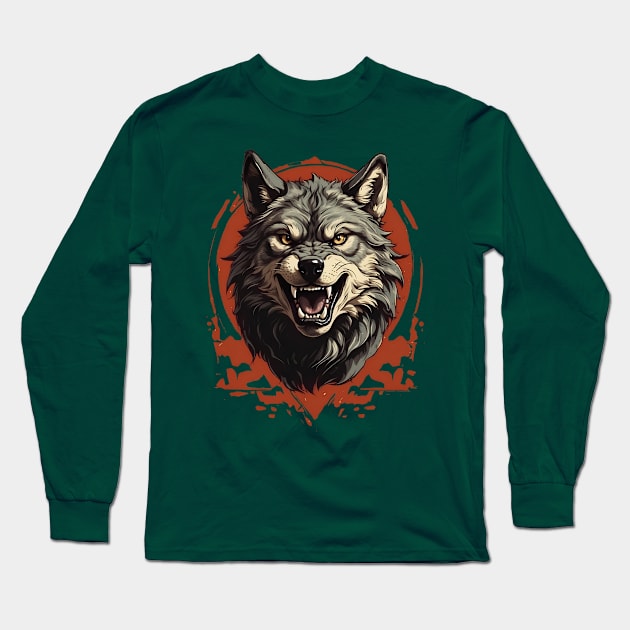 Roaring Wolf Art Long Sleeve T-Shirt by VivaLaRetro